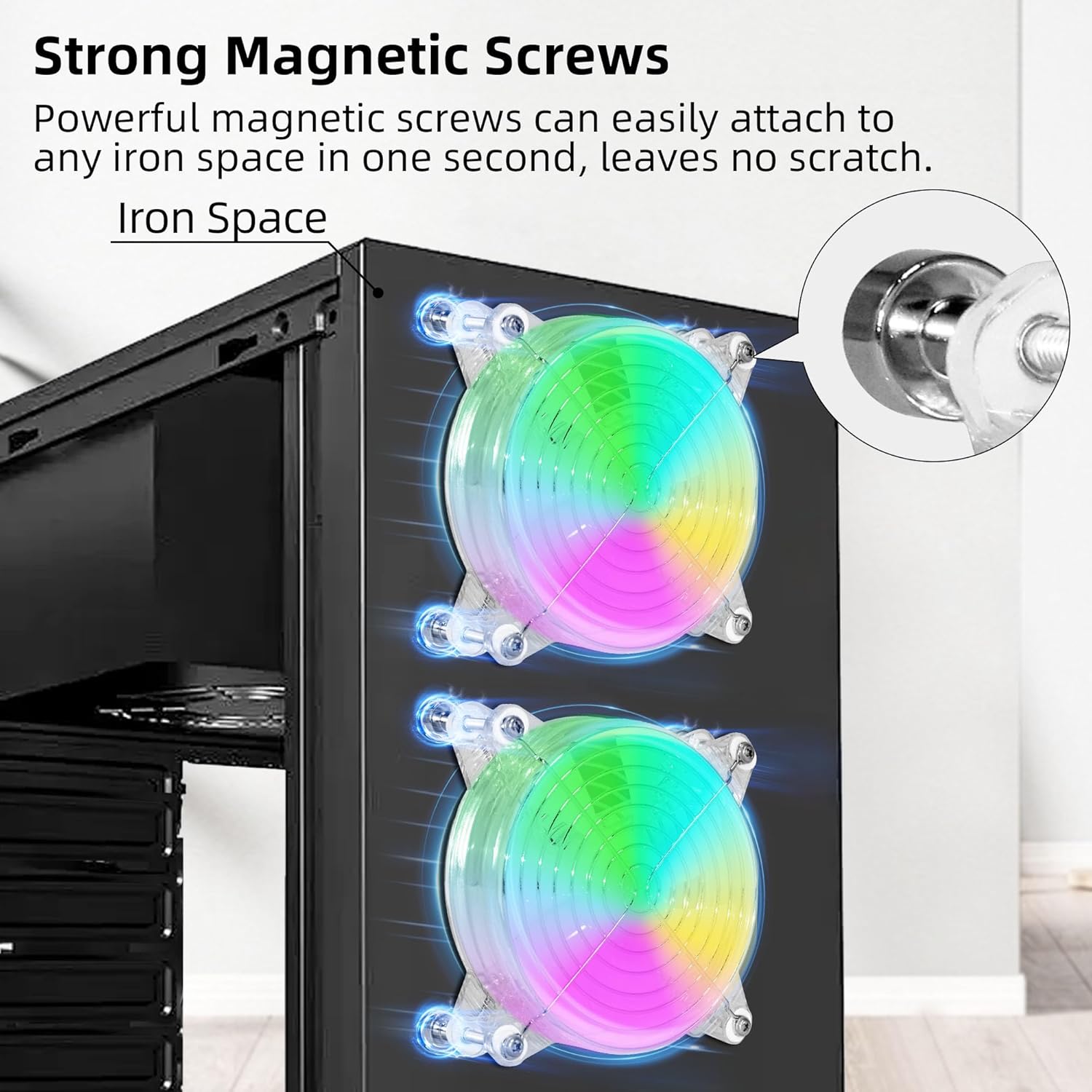 2 Pack 120mm USB RGB PC Fans Quiet LED Cooling Fans with Magnetic Screws Compatible with PC Case, Server, and TV 5V - Image 2