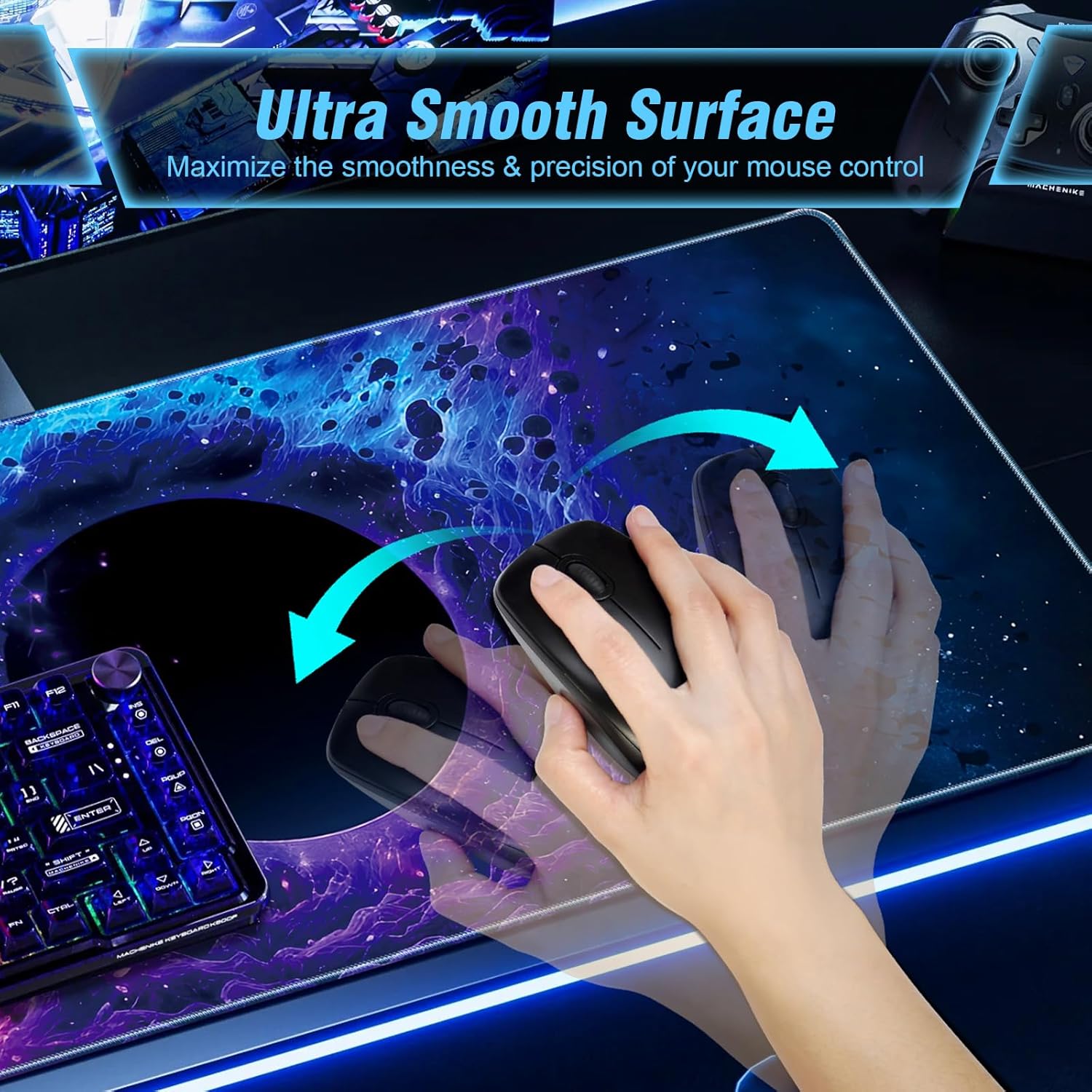 XXL Gaming Mouse Pad Black Hole Tech Design, Ultra-Smooth Fabric Surface, Non-Slip Rubber Base for Stable Precision Control, Extended 31.5 × 11.8 Inch Desk Mat - Image 2