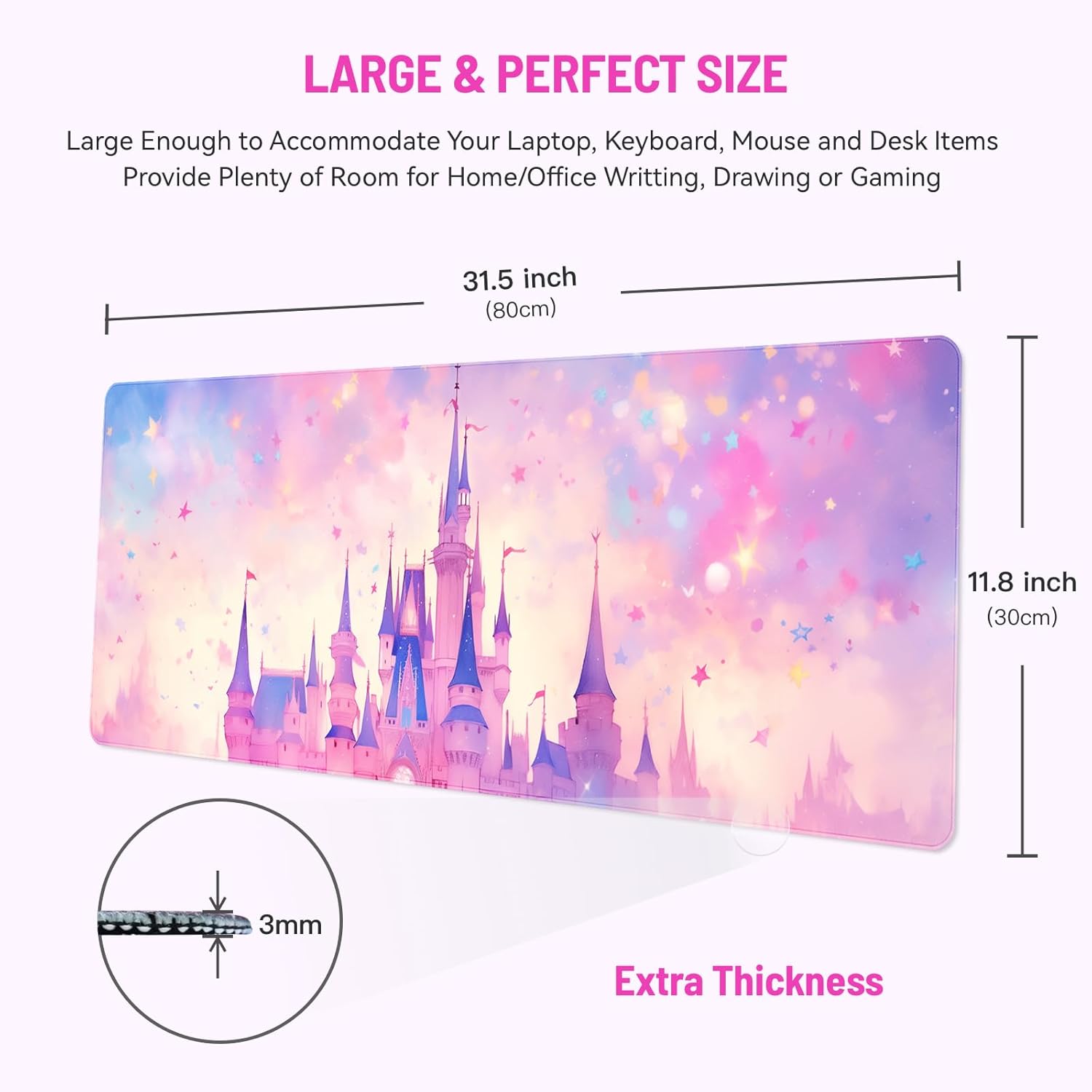 Large Gaming Mouse Pad XXL 30×12 Inch Cute Castle Design Desk Mat Oversized Keyboard Mousepad for Office, Home, and Gaming Kawaii Aesthetic for Women and Girls - Image 2