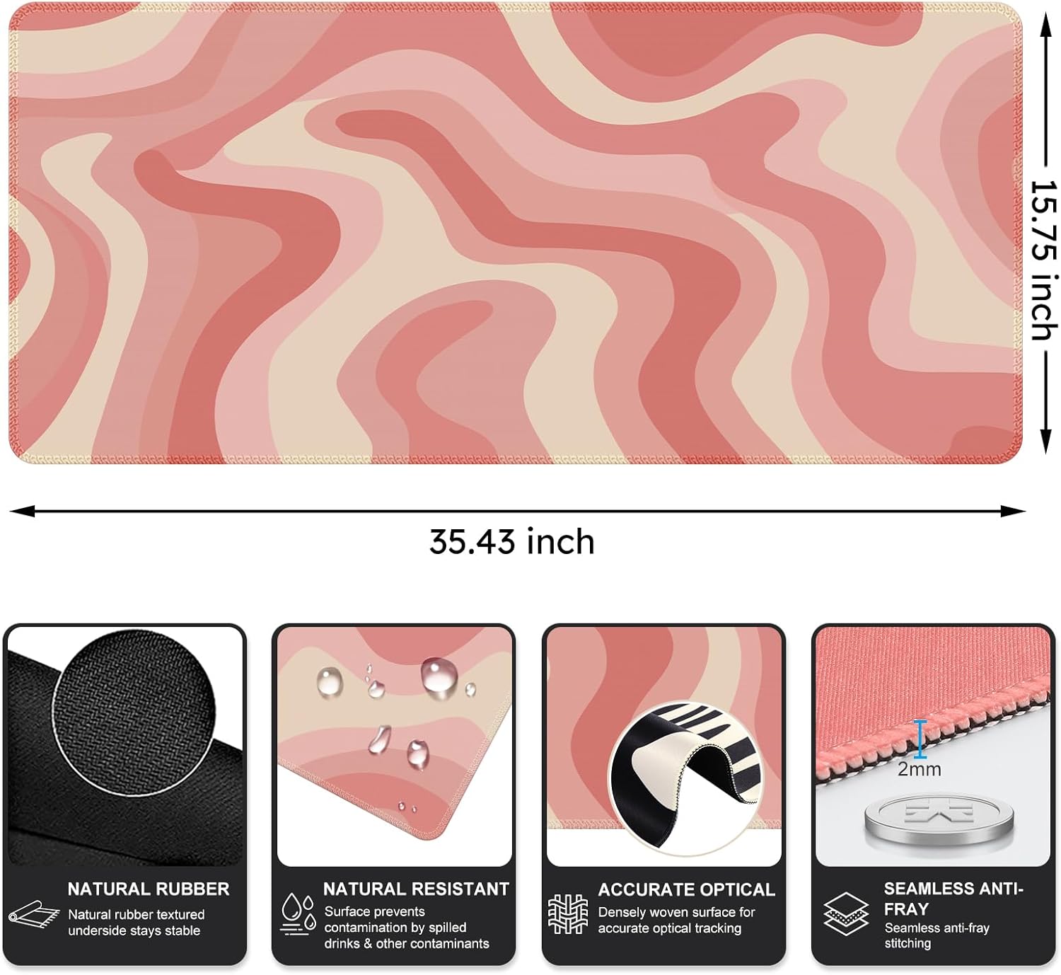 XXL Large Mouse Pad Extended Desk Mat with Non-Slip Rubber Base Stitched Edges Oversized Mousepad for Office and Home Use - Image 2