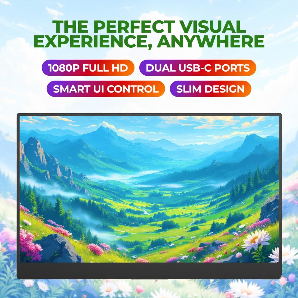 15.6-Inch FHD 1080p Portable IPS Monitor USB-C Mini HDMI Built-In Speakers Smart Cover - Image 2