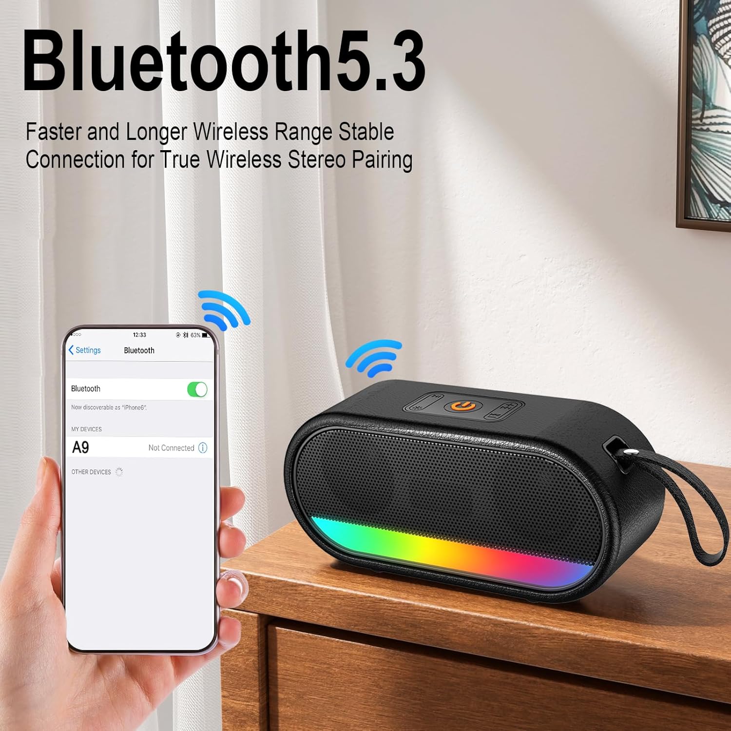 Portable Bluetooth Speaker with LED Lights, 24W Loud Sound, Punchy Bass, 10H Playtime, Built-in Mic, IPX6 Waterproof - Image 2