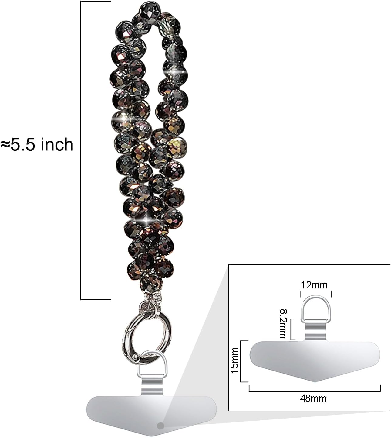 Beaded Phone Wrist Strap – Sparkling Cell Phone Lanyard Bracelet, Stylish Wristlet Chain for Smartphones, Secure & Lightweight, Black - Image 2