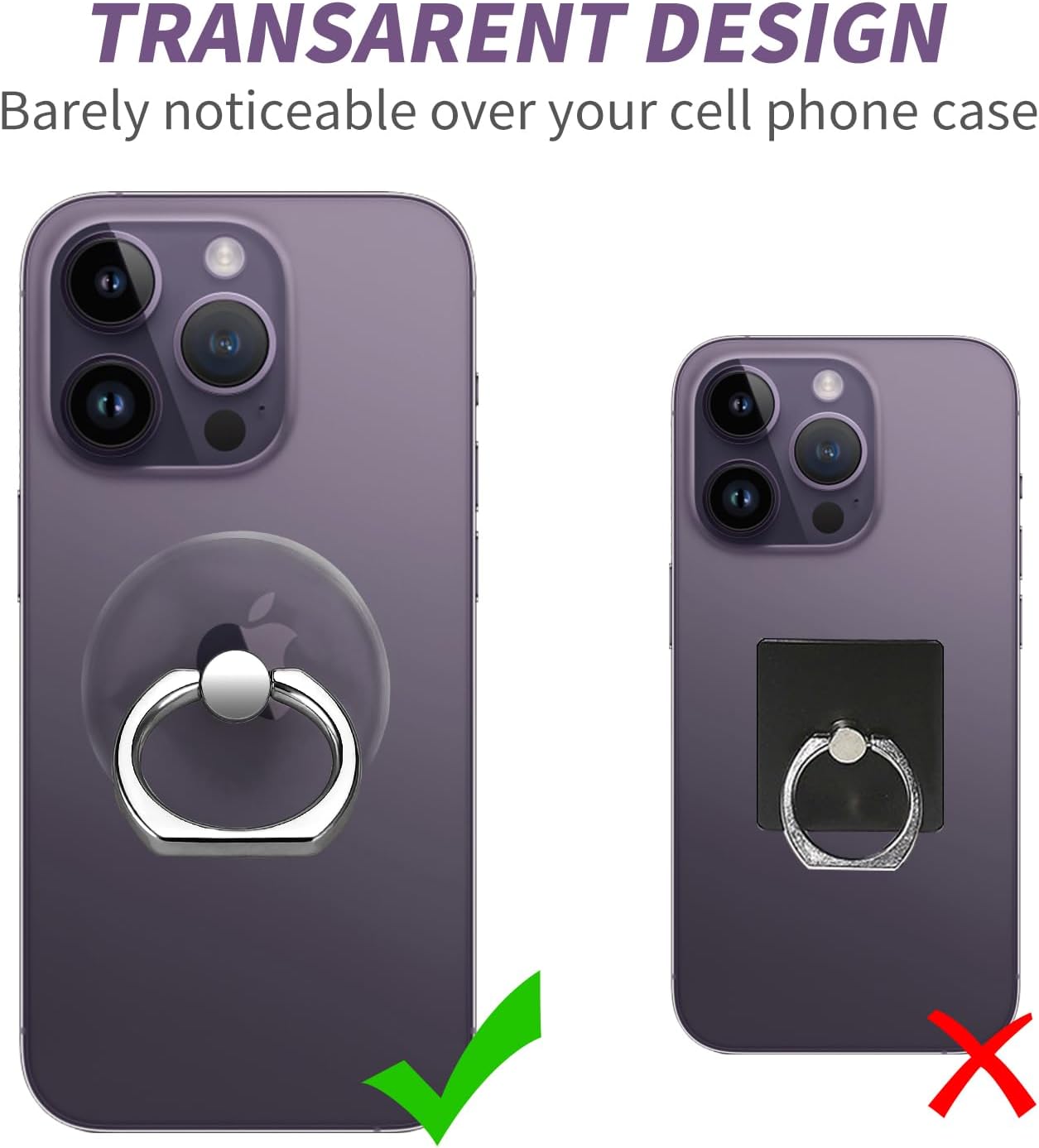 Clear 360° Rotating Phone Ring Holder, Finger Grip Stand & Kickstand, Universal for Most Phones, Tablets, and Cases, 4-Pack (2 Silver, 1 Black, 1 Rose Gold) - Image 2