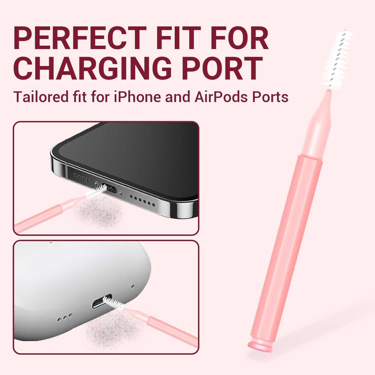 Portable Phone & Earbud Cleaning Kit USB C & Charging Port Cleaner Tools, Multi-Purpose Mobile Device & Earphone Cleaning Set, Pink - Image 2