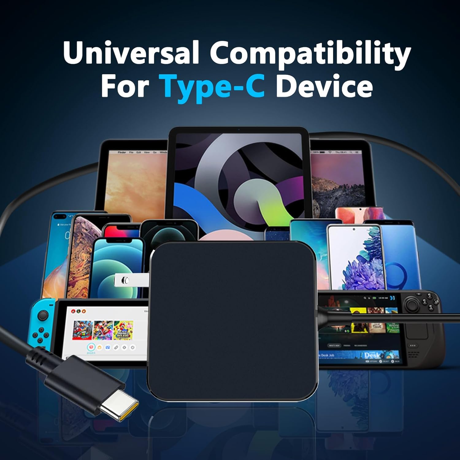 45W USB-C Fast Charger PD 3.0 AC Adapter with 6.6FT Cable Compatible with Steam Deck, Gaming Devices, Smartphones, Tablets, and Laptops - Image 2