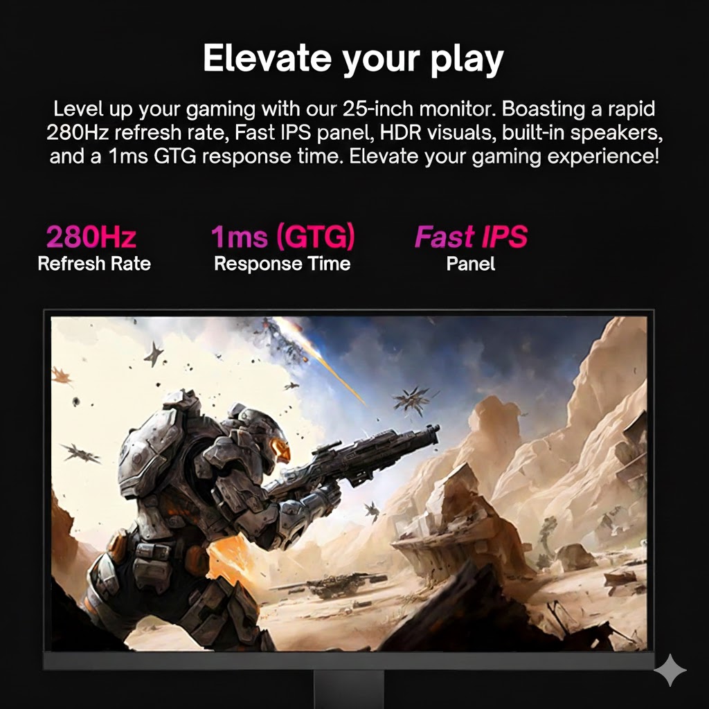 24.5-inch FHD 1080p Gaming Monitor 280Hz / 144Hz Nano IPS 1ms GTG Response Time - Image 2