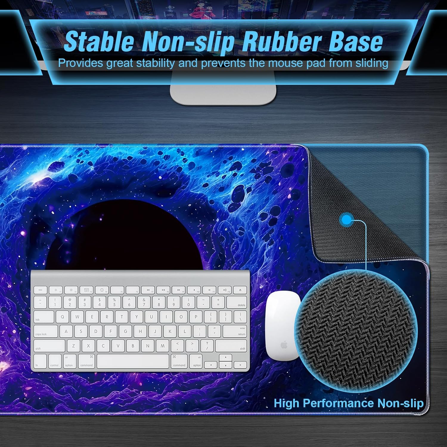 XXL Gaming Mouse Pad Black Hole Tech Design, Ultra-Smooth Fabric Surface, Non-Slip Rubber Base for Stable Precision Control, Extended 31.5 × 11.8 Inch Desk Mat - Image 3
