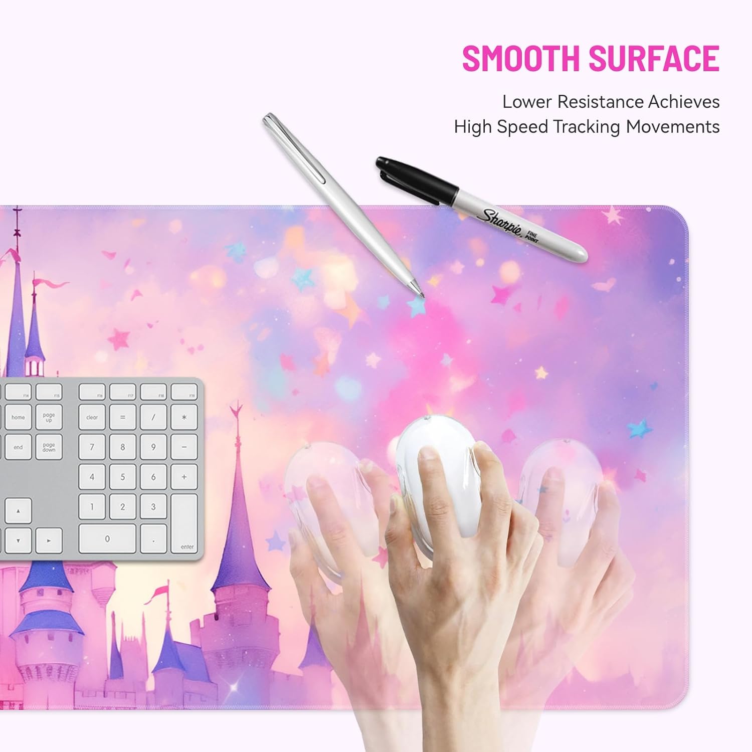 Large Gaming Mouse Pad XXL 30×12 Inch Cute Castle Design Desk Mat Oversized Keyboard Mousepad for Office, Home, and Gaming Kawaii Aesthetic for Women and Girls - Image 3