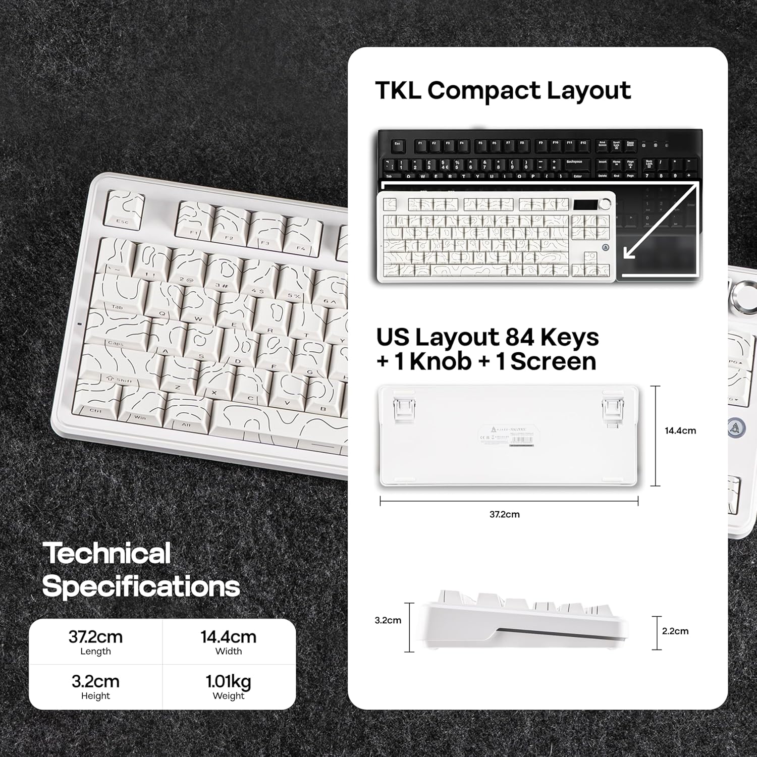 AJAZZ AK870 V2 TKL Wireless Gasket Mechanical Keyboard with RGB, 5-Layer Padding & 10000mAh Battery – White - Image 3