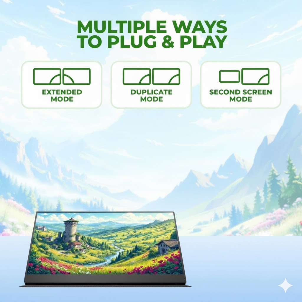 15.6-Inch FHD 1080p Portable IPS Monitor USB-C Mini HDMI Built-In Speakers Smart Cover - Image 3