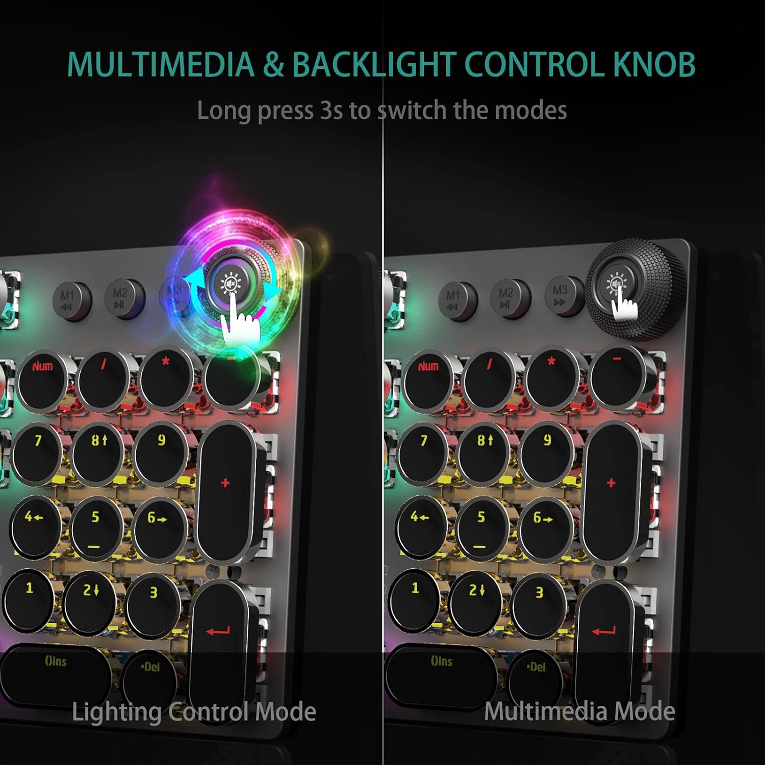 F2088 Typewriter-Style Wired Mechanical Gaming Keyboard with Blue Switches, RGB Backlight & Media Knob - Image 3