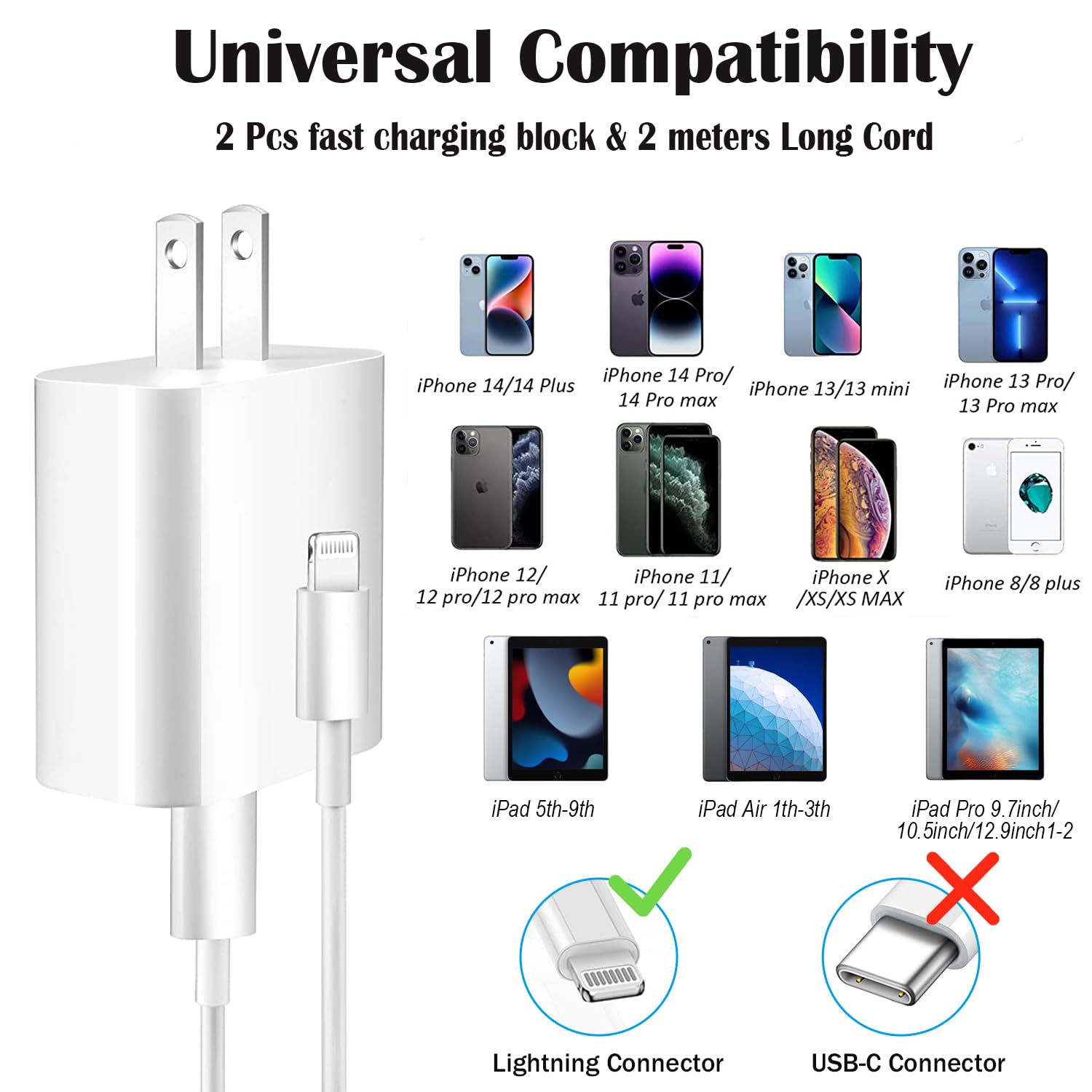 2 Pack USB-C Fast Charging Adapter with 6FT USB-C to Lightning Cable for Smartphones, Tablets, and Accessories - Image 3
