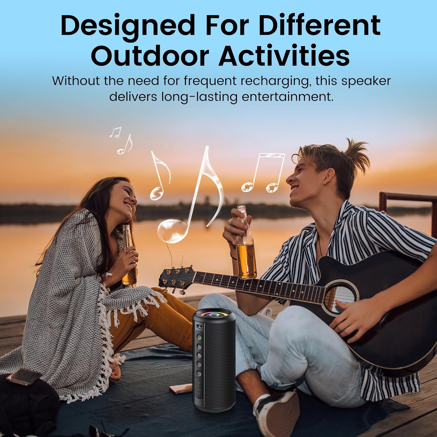Portable Bluetooth Speaker, 20W HD Stereo, 20H Playtime, LED Lights, IPX7 Waterproof, TWS Pairing, Built-in Mic - Image 3