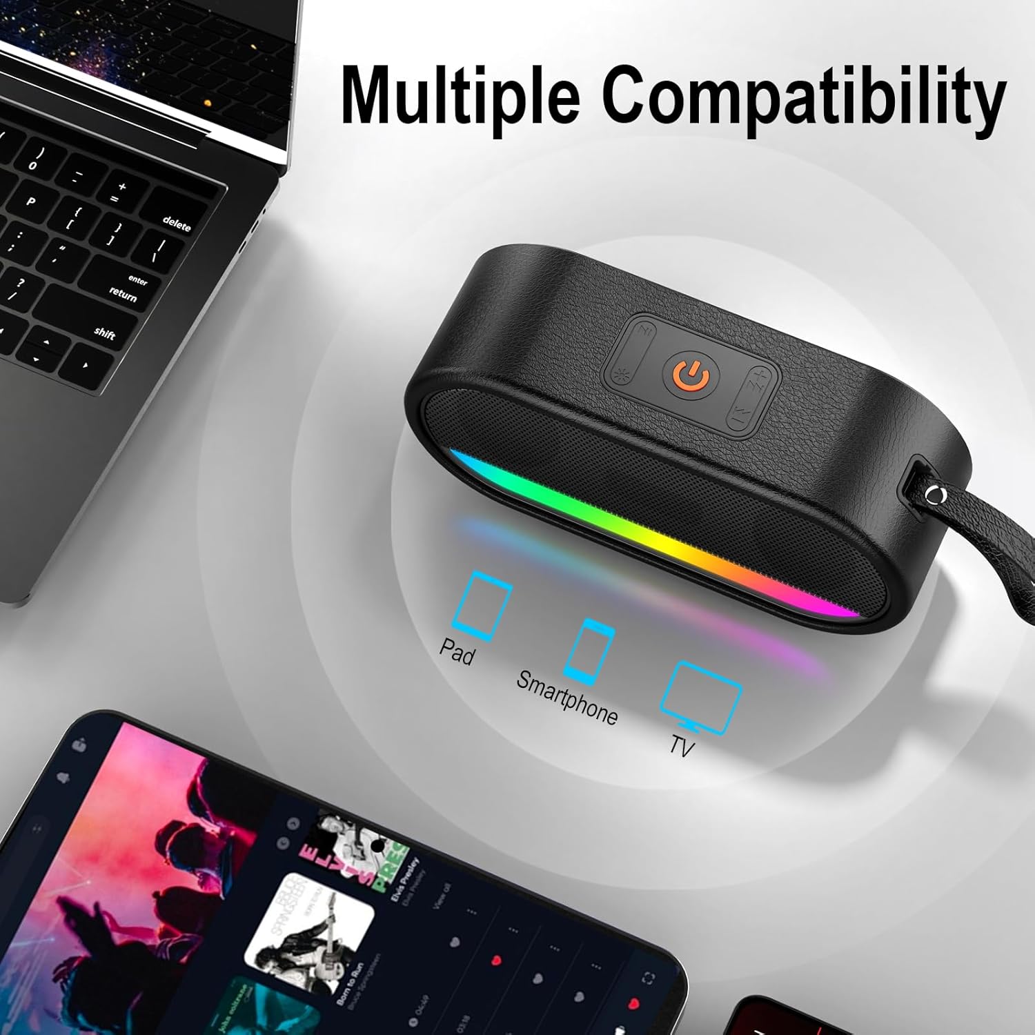 Portable Bluetooth Speaker with LED Lights, 24W Loud Sound, Punchy Bass, 10H Playtime, Built-in Mic, IPX6 Waterproof - Image 3