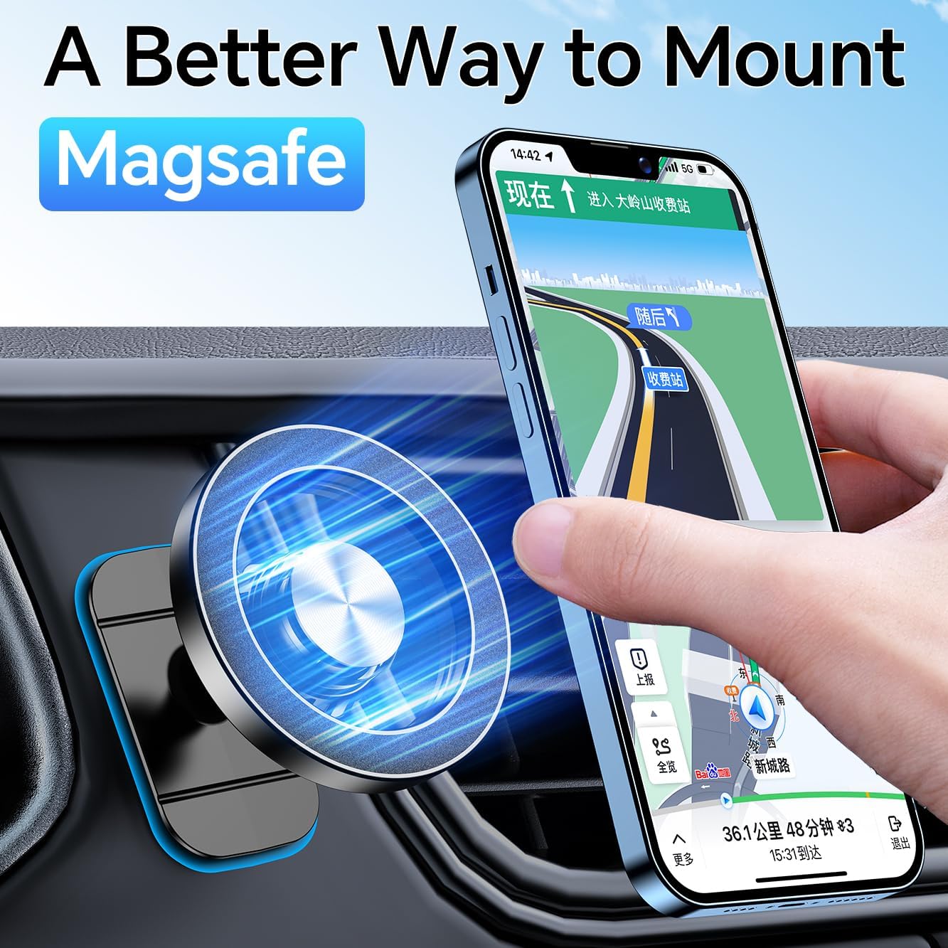 Car Magnetic Phone Mount, 20 Strong Magnets Dashboard Holder for iPhone & Smartphones, Universal Cell Phone Car Holder, Easy Installation, Car Accessories - Image 3