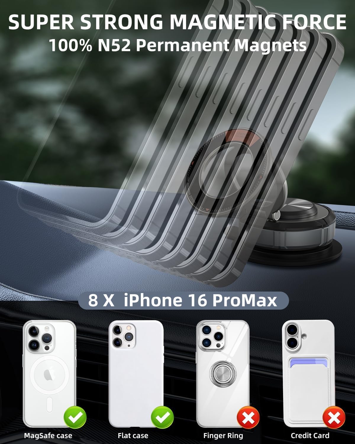 Vacuum Magnetic Car Phone Mount – 360° Adjustable Foldable MagSafe Holder with Strong Suction Cup, Universal Fit for Smartphones - Image 3