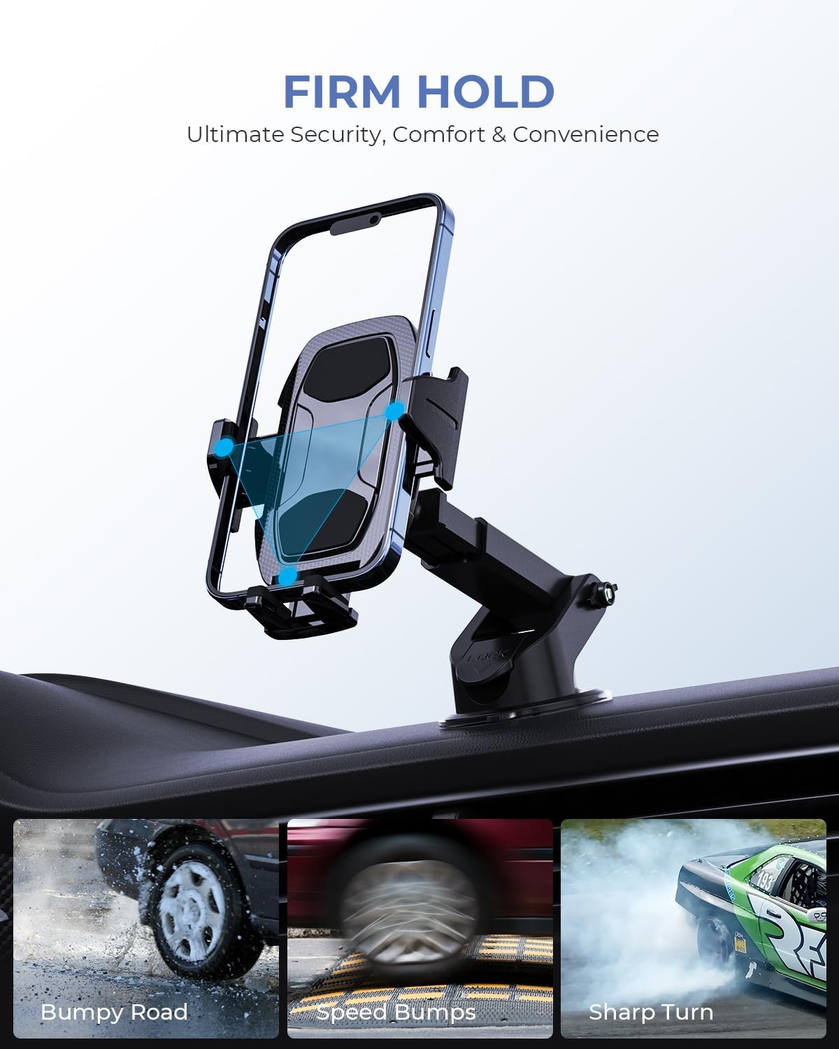 360° Rotating Car Phone Holder – Dashboard Mount with Strong Grip, Easy Installation for iPhone & Smartphones, Black - Image 3