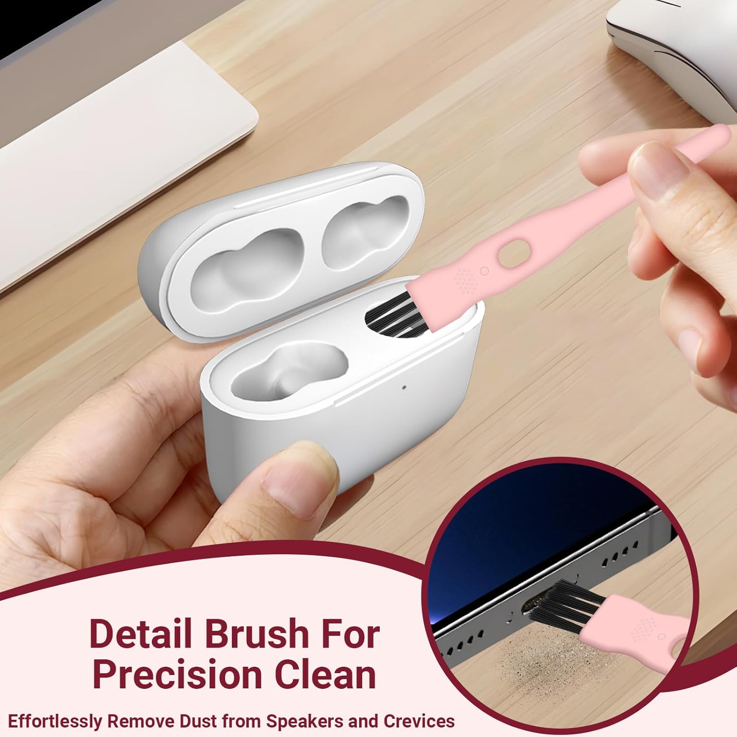 Portable Phone & Earbud Cleaning Kit USB C & Charging Port Cleaner Tools, Multi-Purpose Mobile Device & Earphone Cleaning Set, Pink - Image 3