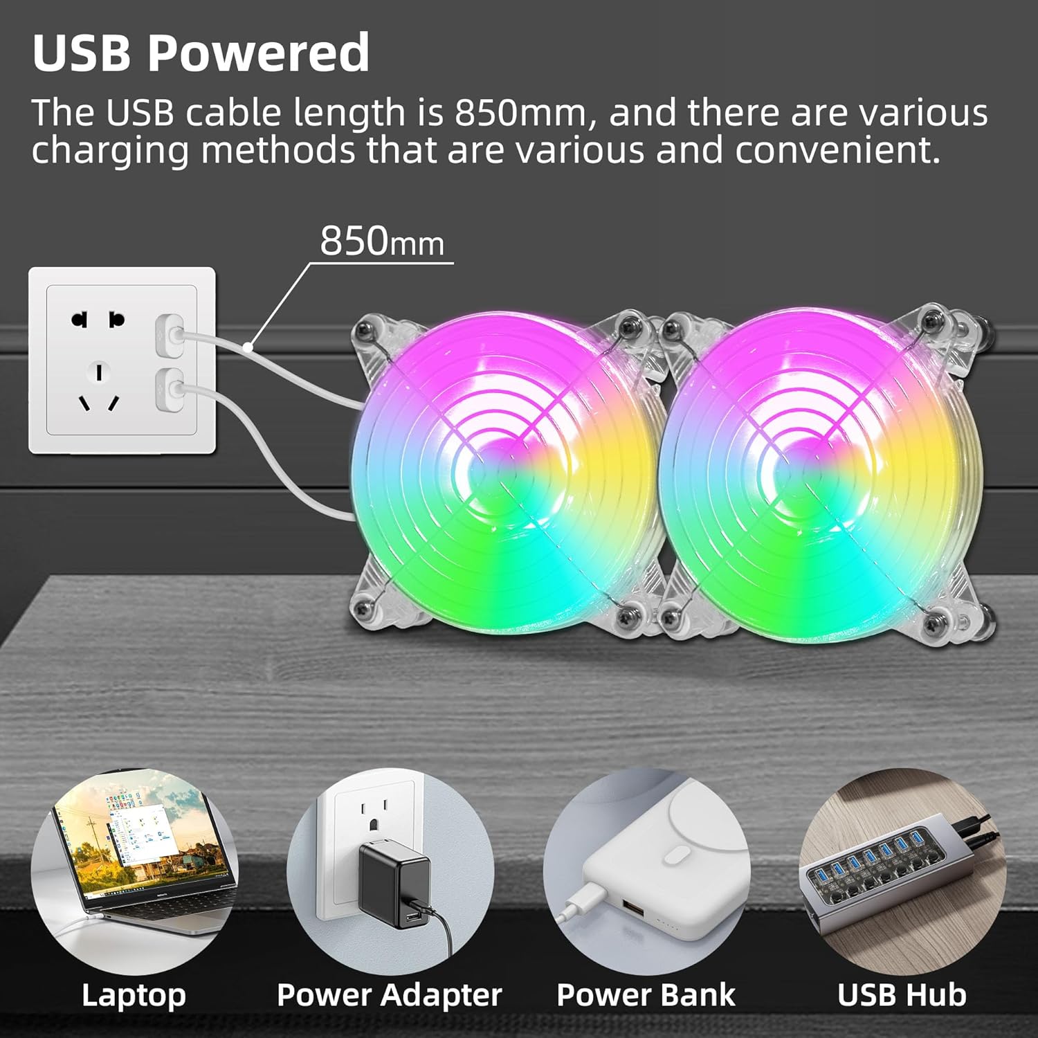 2 Pack 120mm USB RGB PC Fans Quiet LED Cooling Fans with Magnetic Screws Compatible with PC Case, Server, and TV 5V - Image 4