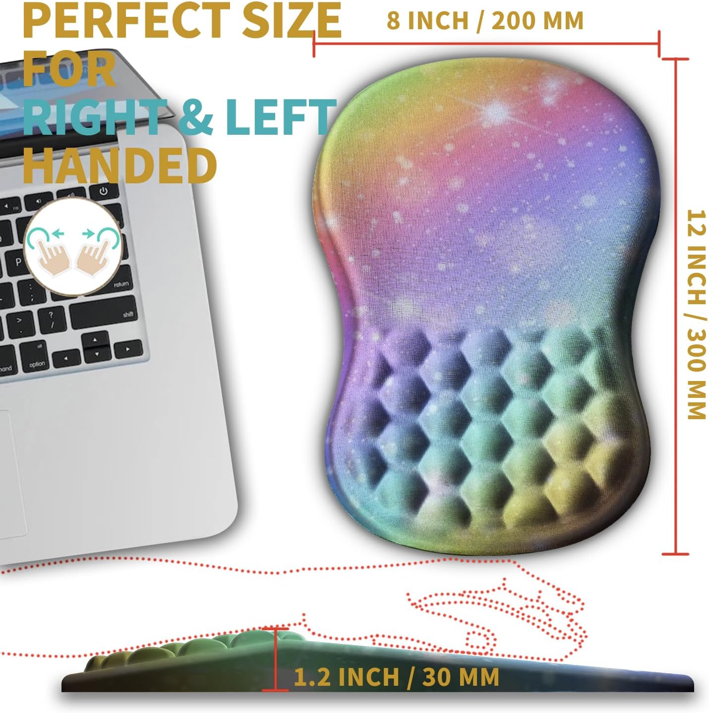 Ergonomic Mouse Pad with Memory Foam Wrist Rest, Non-Slip Base (Rainbow Bubble) - Image 2