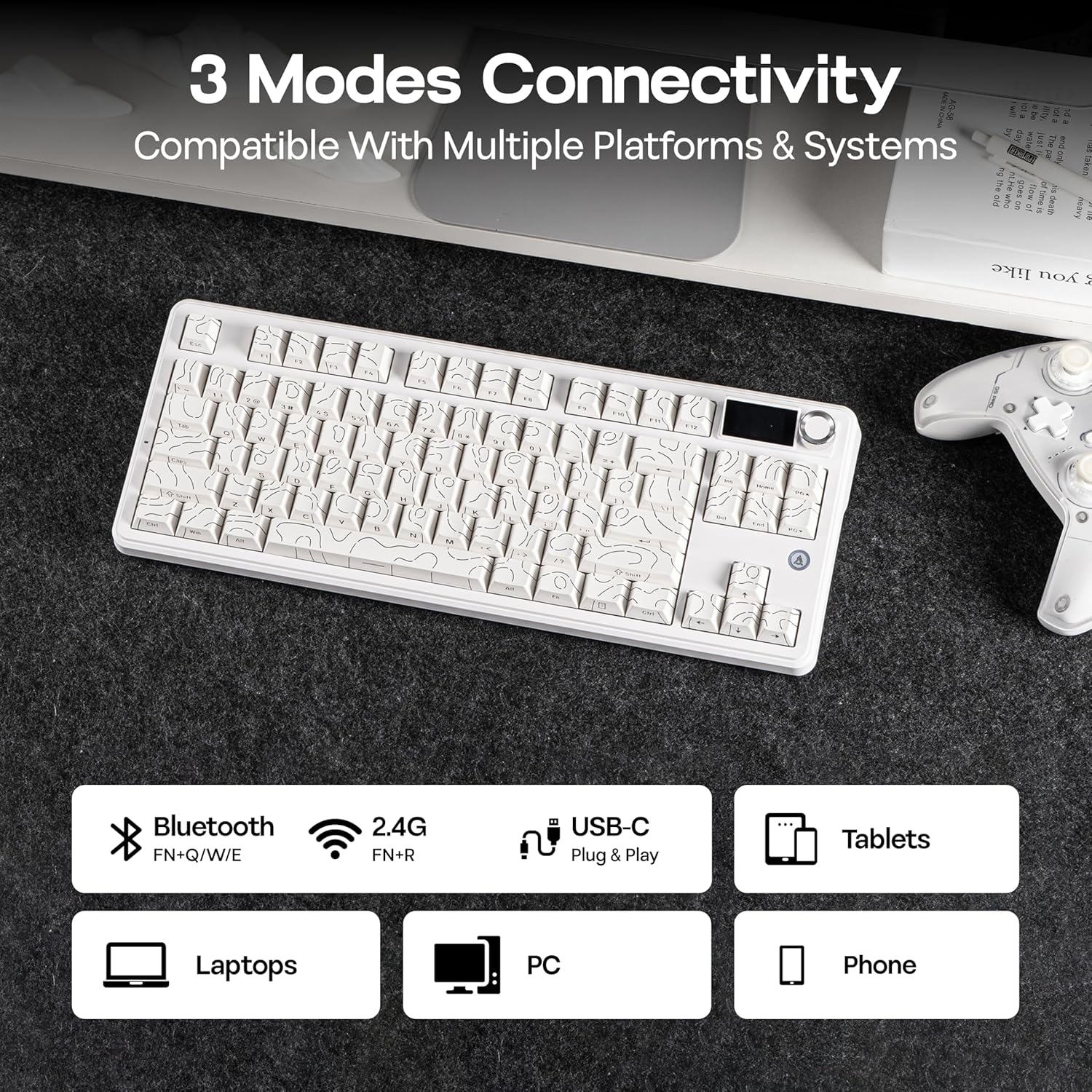 AJAZZ AK870 V2 TKL Wireless Gasket Mechanical Keyboard with RGB, 5-Layer Padding & 10000mAh Battery – White - Image 2