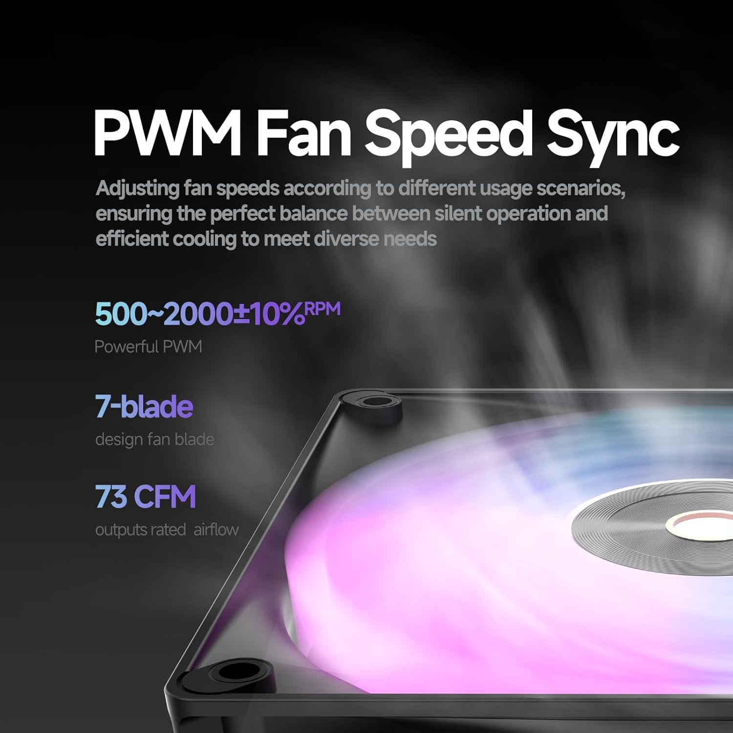 3 Pack 120mm ARGB PC Case Fans, 2000RPM High Airflow, 4-Pin PWM, Low-Noise Hydraulic Bearing Cooling Fans - Image 4