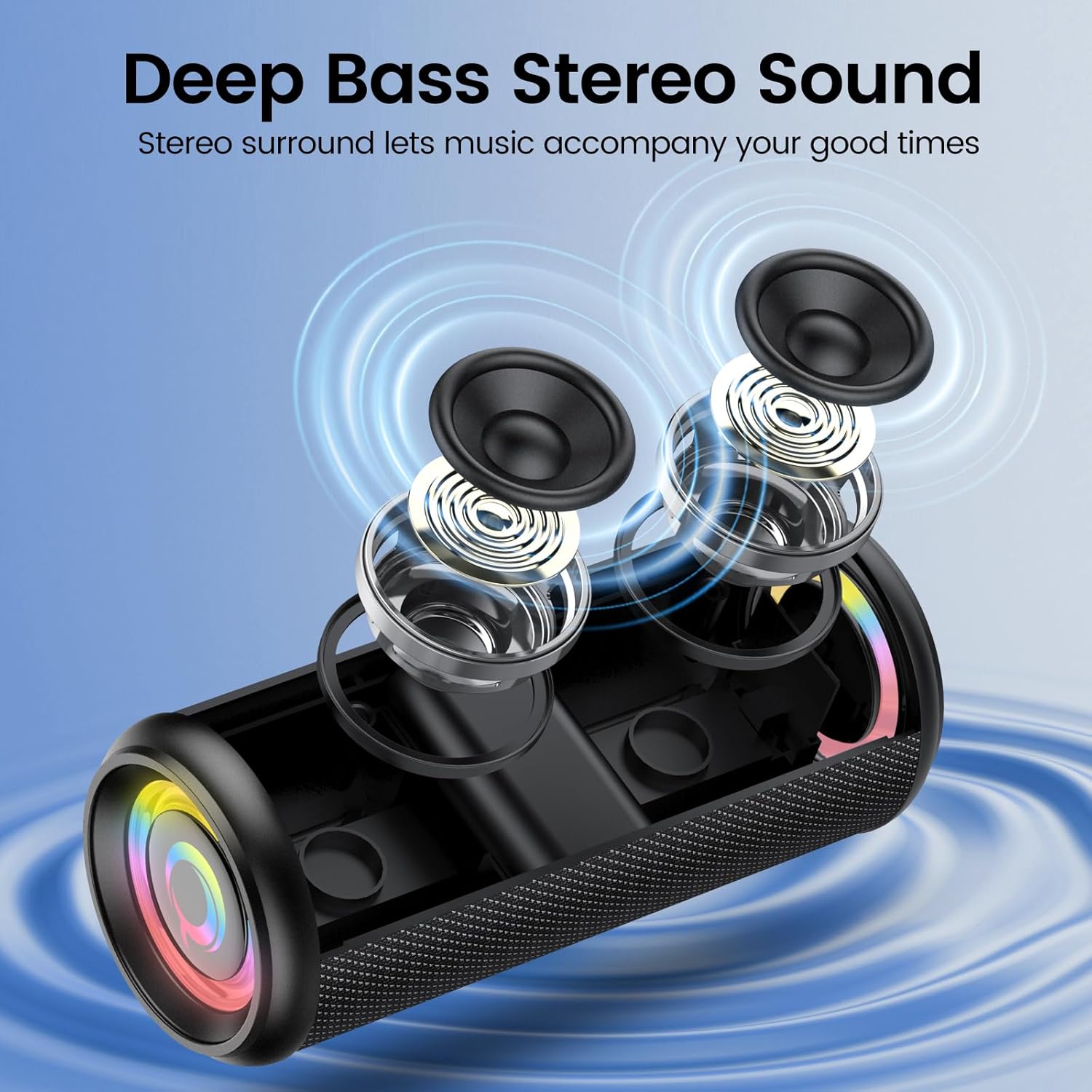Portable Bluetooth Speaker, 20W HD Stereo, 20H Playtime, LED Lights, IPX7 Waterproof, TWS Pairing, Built-in Mic - Image 4