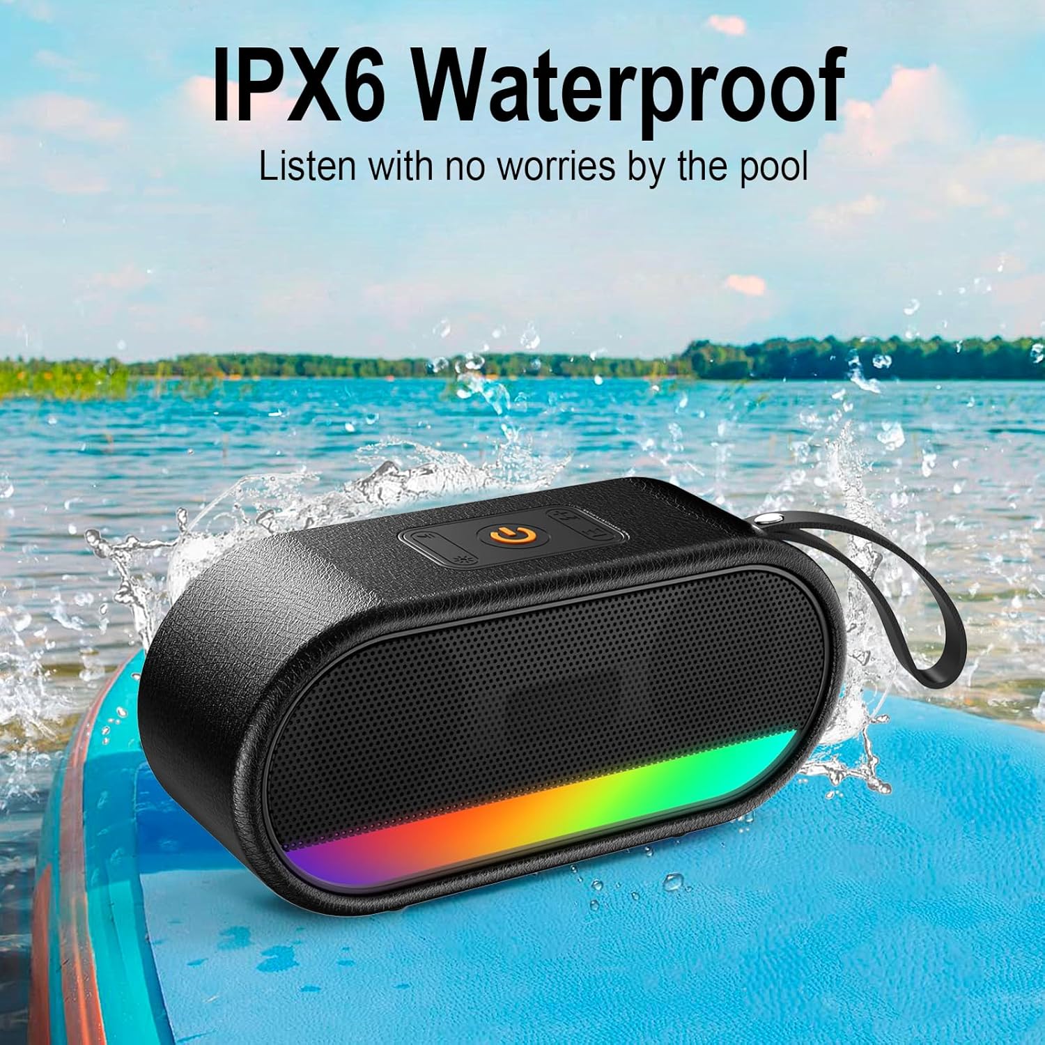 Portable Bluetooth Speaker with LED Lights, 24W Loud Sound, Punchy Bass, 10H Playtime, Built-in Mic, IPX6 Waterproof - Image 4