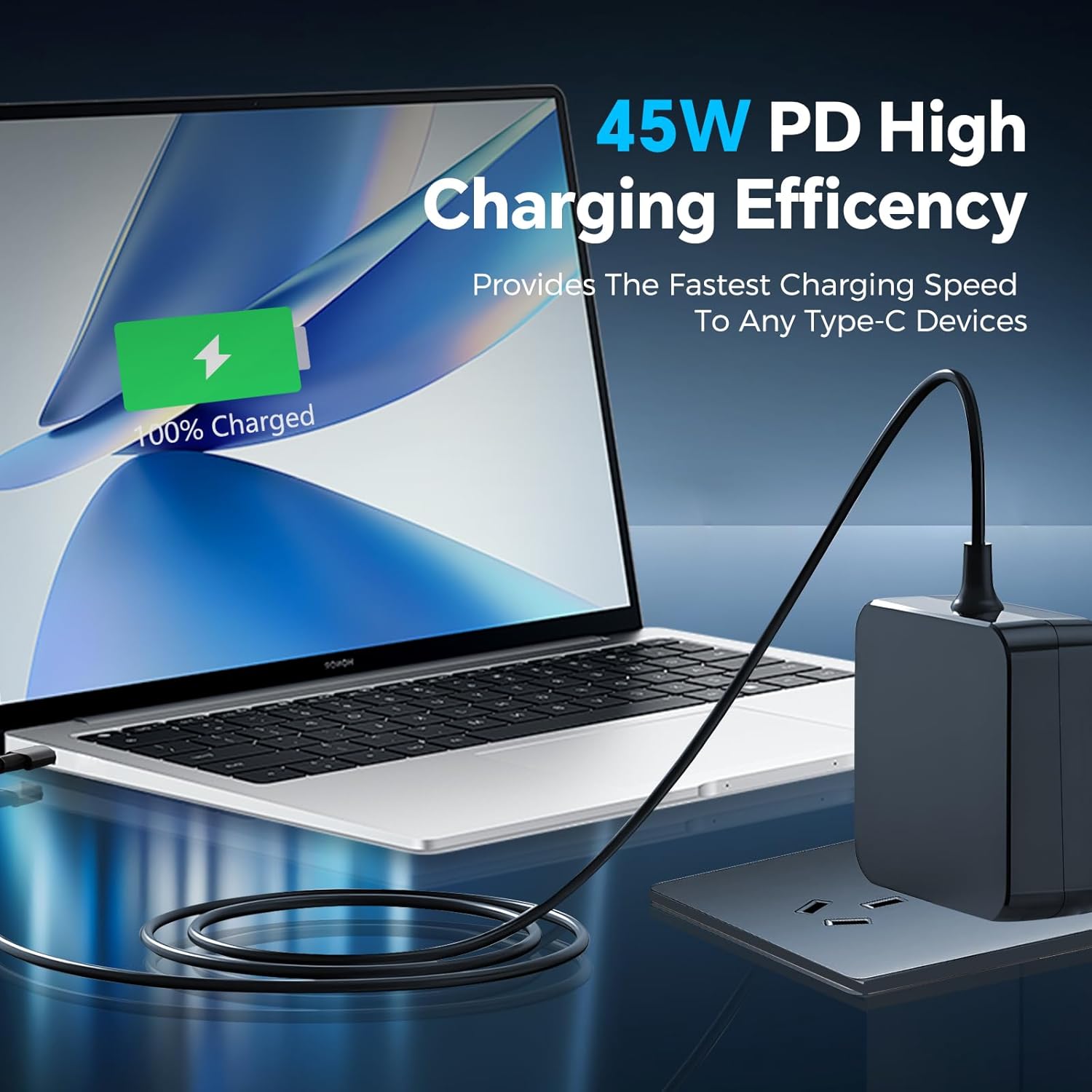 45W USB-C Fast Charger PD 3.0 AC Adapter with 6.6FT Cable Compatible with Steam Deck, Gaming Devices, Smartphones, Tablets, and Laptops - Image 4
