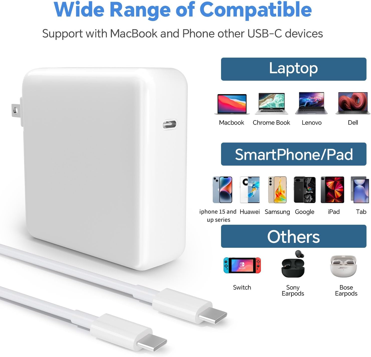 67W USB-C Charger Fast Power Adapter with 6.6FT USB-C to USB-C Cable Compatible with MacBook, iPad Pro, Samsung Galaxy, and All USB-C Devices - Image 4